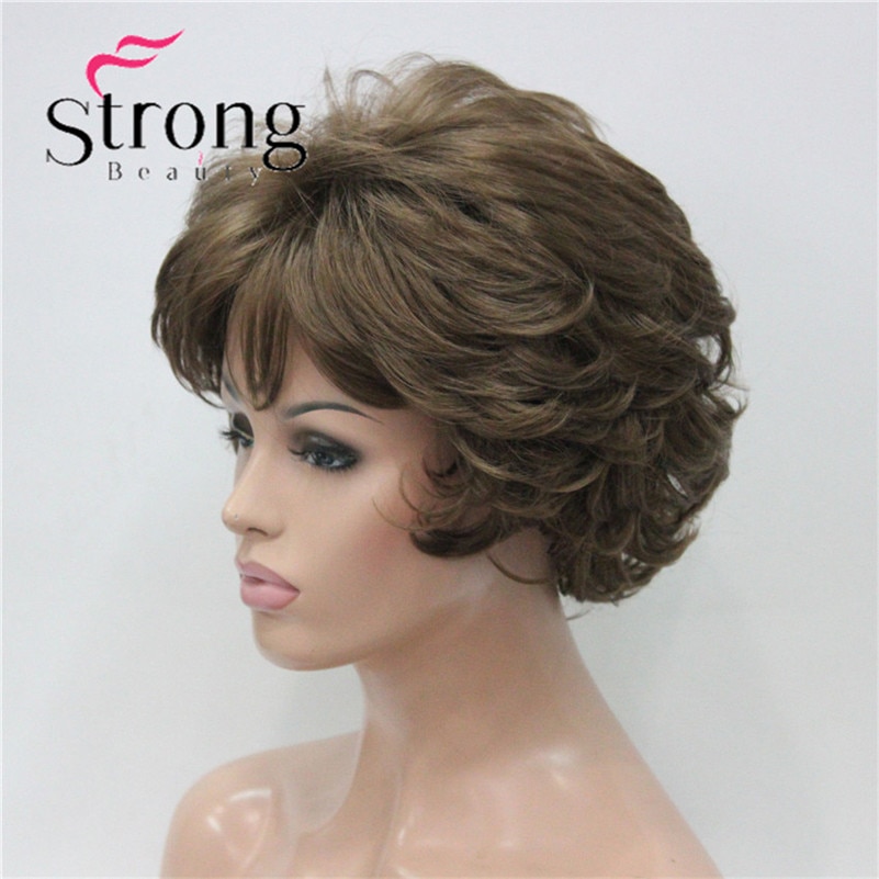 E-7125 #12New Wavy Curly Wig Light Reddish Brown Short Synthetic Hair Full Women's Wigs (3)