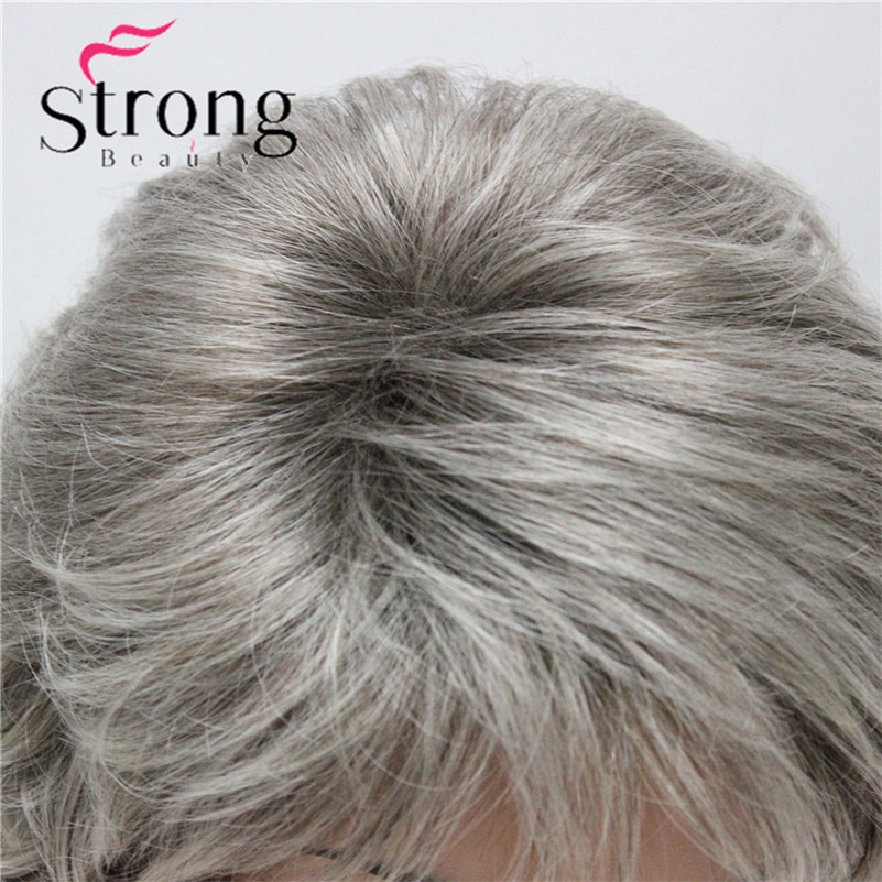 E-7125 #48T New Short Wig Wavy Curly Grey Mix Brown Women's Synthetic Hair Full Wig Thick (2)
