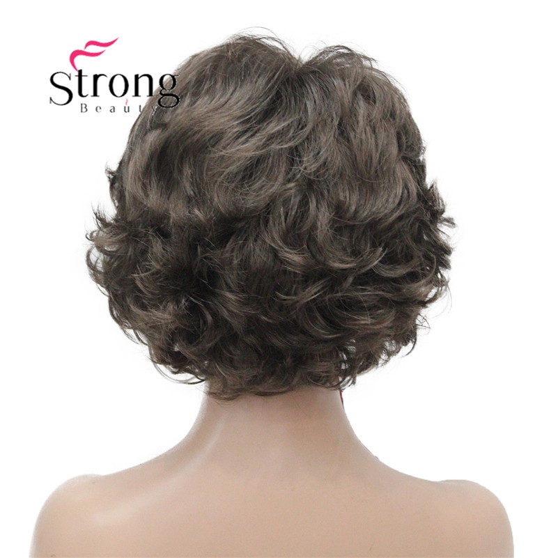 E-7125 #8 New Wavy Curly wig Medium Brown cloor 8# Short Synthetic Hair Full Women's wigs (4)