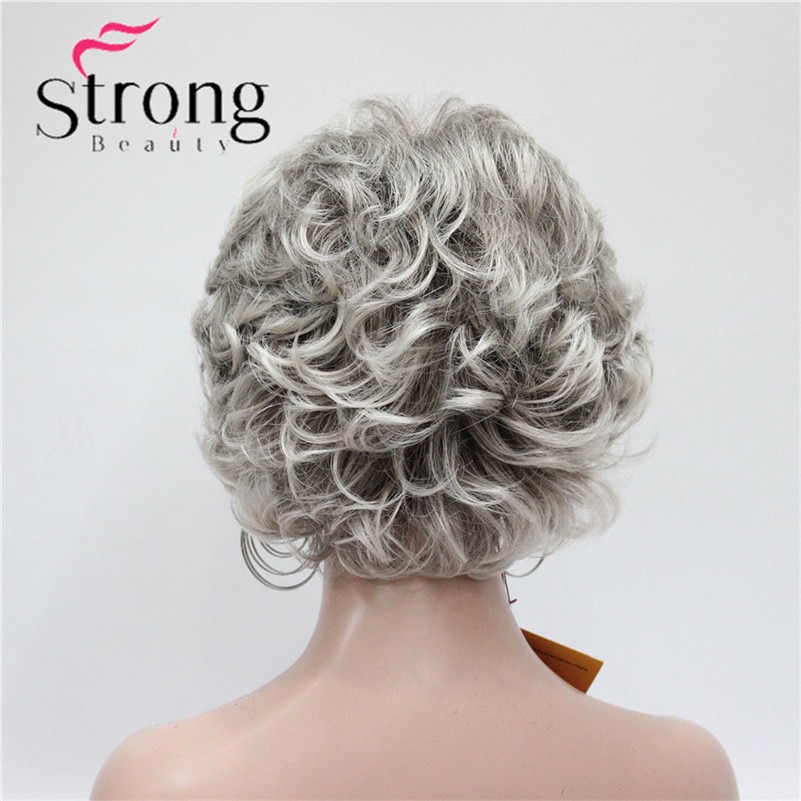 E-7125 #48T New Short Wig Wavy Curly Grey Mix Brown Women's Synthetic Hair Full Wig Thick (4)