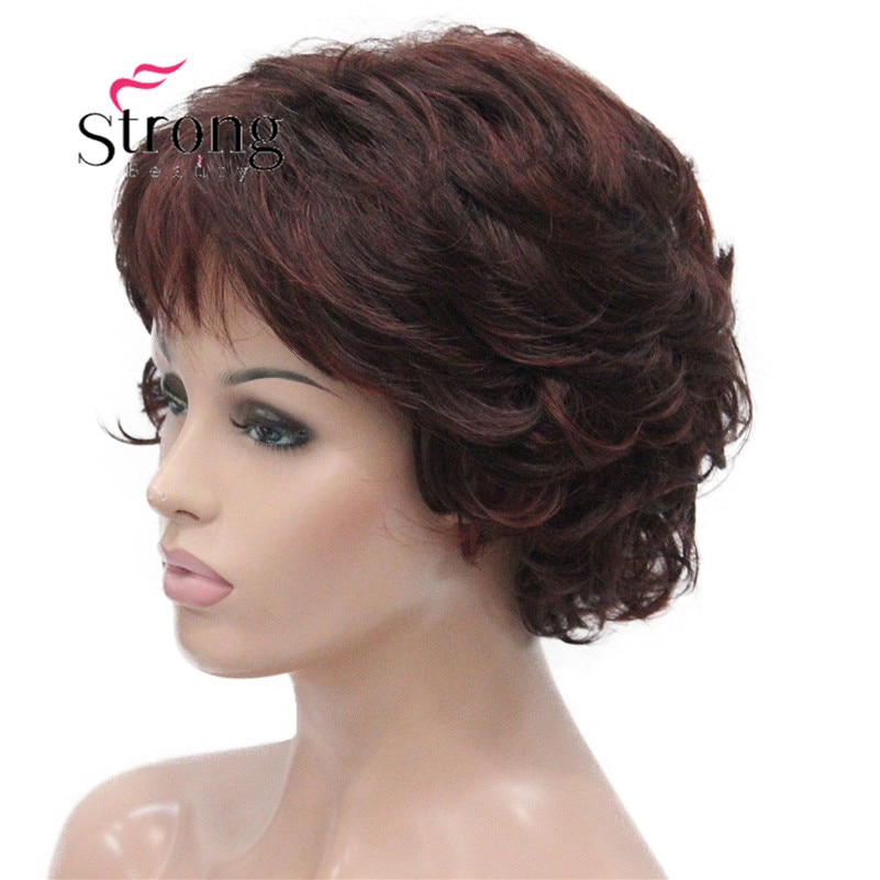 E-7125 #33H350 New Wavy Curly Auburn Mix Red Short Synthetic Hair Full Women's daily Party Wig (4)