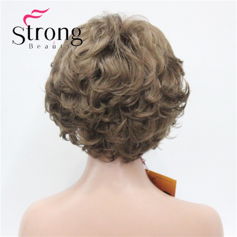 E-7125 #12New Wavy Curly Wig Light Reddish Brown Short Synthetic Hair Full Women's Wigs (5)