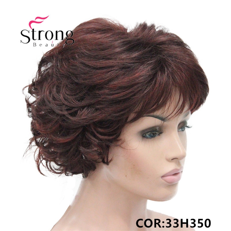 E-7125 #33H350 New Wavy Curly Auburn Mix Red Short Synthetic Hair Full Women's daily Party Wig (3)_