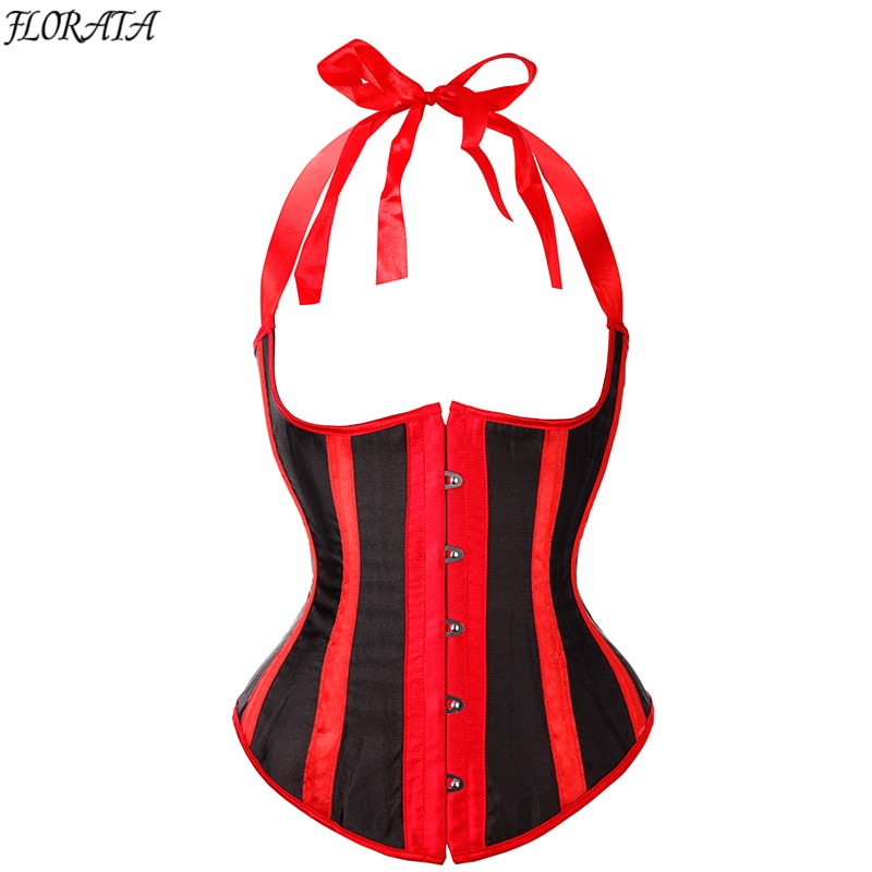 Sexy Black & Red Corsets And Bustiers Steampunk Stripe Underbust Corset Bustier Basque Corsets korsett for women Sexy Lingerie