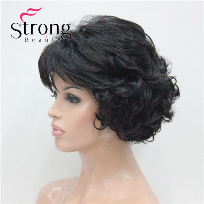 E-7125 #2New Wavy Curly Off Black Wig Short Synthetic Hair Full Women's Wigs For Everyday (4)