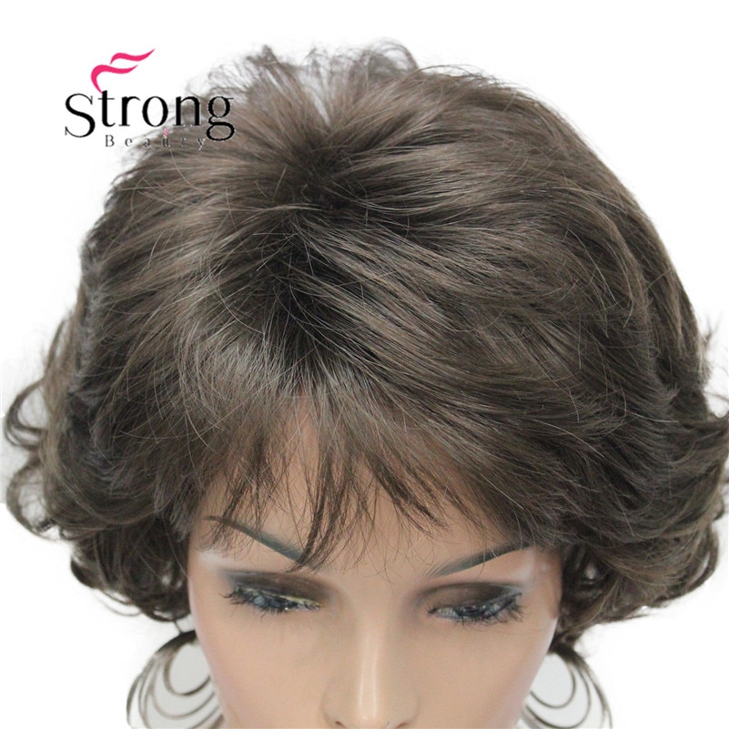 E-7125 #8 New Wavy Curly wig Medium Brown cloor 8# Short Synthetic Hair Full Women's wigs (5)