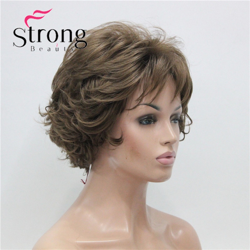 E-7125 #12New Wavy Curly Wig Light Reddish Brown Short Synthetic Hair Full Women's Wigs (4)