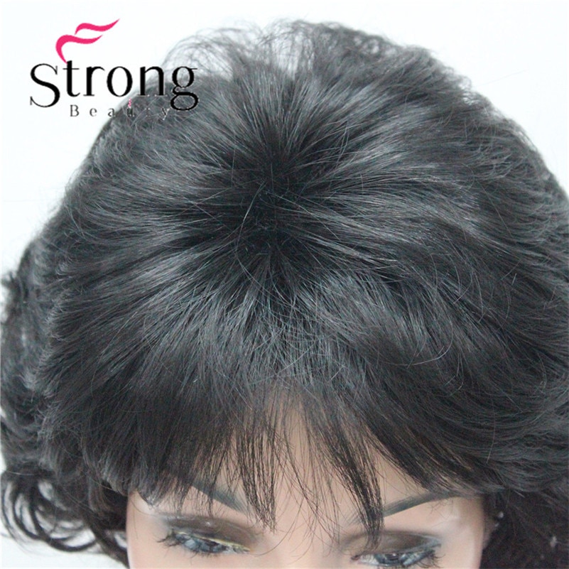 E-7125 #2New Wavy Curly Off Black Wig Short Synthetic Hair Full Women's Wigs For Everyday (5)