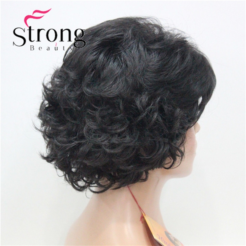 E-7125 #2New Wavy Curly Off Black Wig Short Synthetic Hair Full Women's Wigs For Everyday (7)