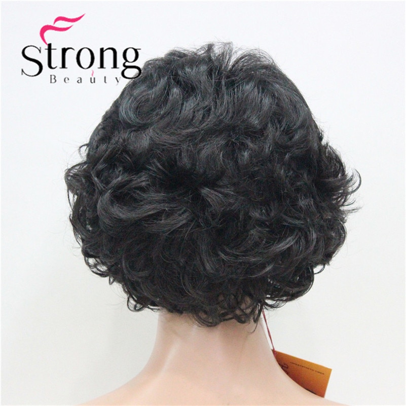 E-7125 #2New Wavy Curly Off Black Wig Short Synthetic Hair Full Women's Wigs For Everyday (6)