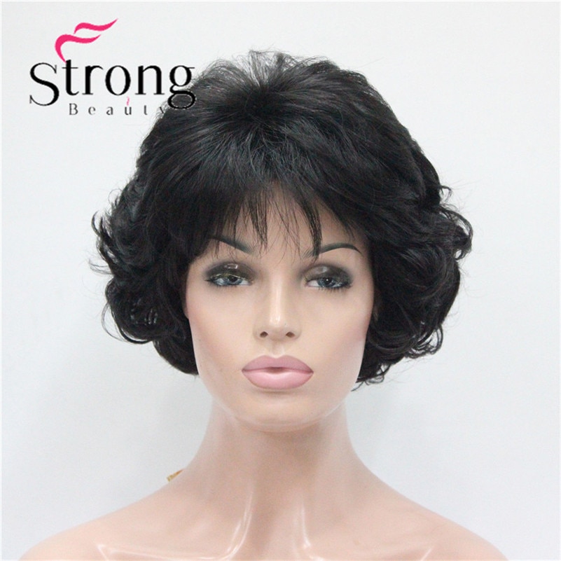 E-7125 #2New Wavy Curly Off Black Wig Short Synthetic Hair Full Women's Wigs For Everyday (1)