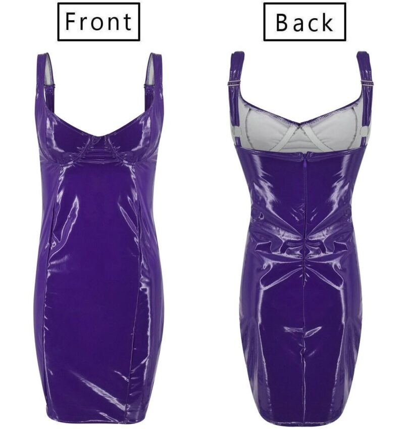 Heiße verkäufe Frau Wet Look Bodycon Kleid Exotische Dancewear Heißer Mini Kleid Clubwear Leder Sexy Dessous Fetisch Latex Gummi Kleid – Bild 6