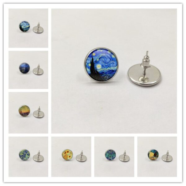 Heißer/Farbe Einfachen Stil Ohrringe Van Gogh Berühmte Künstler Starry Nacht Stud Ohrringe Glas Cabochon Schmuck Frauen Geschenke