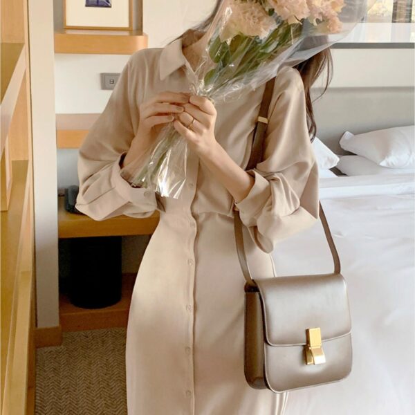 Hemd Kleid Frauen Frühling Lange Laterne Hülse Drehen-Unten Kragen Verband Taille Business Tragen Büro Dame Elegante Kleid