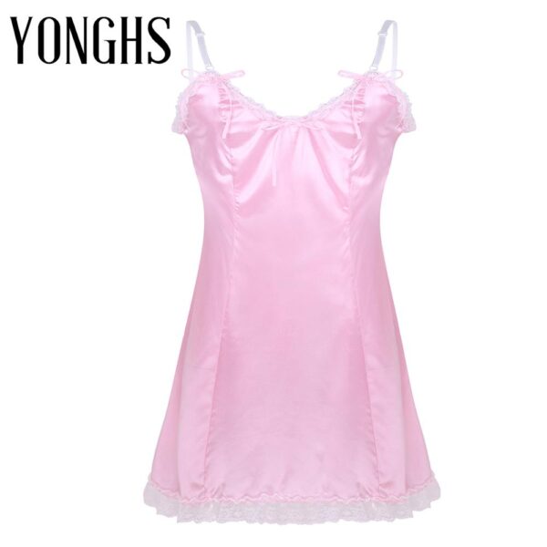 Herren Dessous Sissy Crossdressing Kleid Satin Straps V-ausschnitt Low Back Homosexuell Homme Sexy Kostüm Sissy Phantasie Vintage Slip kleid