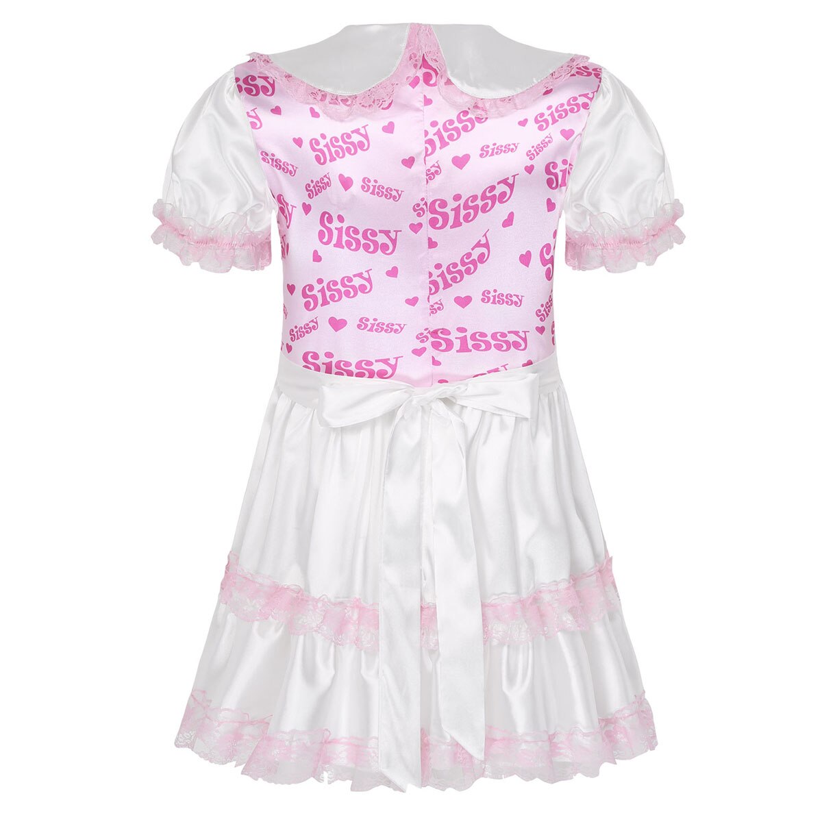 Herren Dessous Sissy Crossdressing Seidige Satin Puppe Kragen Mieder Spitze Getrimmt Rüschen Kleid Erwachsene Baby Kreuz Kommode Kostüm – Bild 2