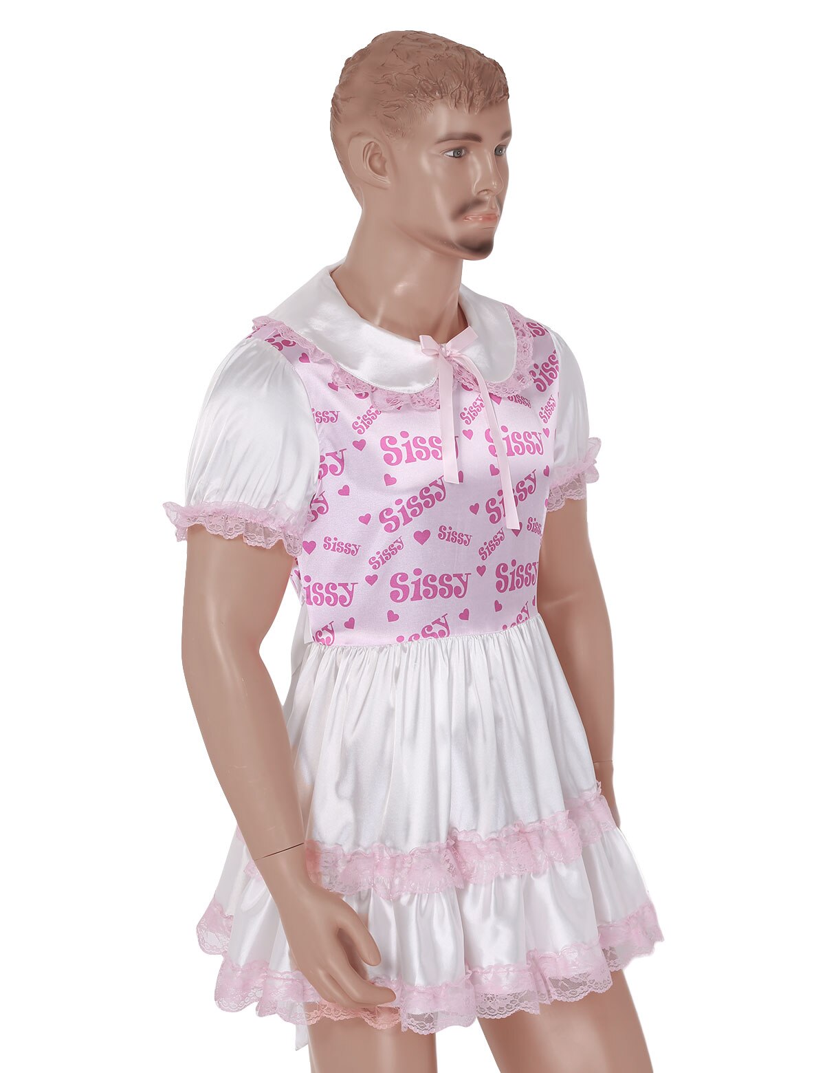 Herren Dessous Sissy Crossdressing Seidige Satin Puppe Kragen Mieder Spitze Getrimmt Rüschen Kleid Erwachsene Baby Kreuz Kommode Kostüm – Bild 5