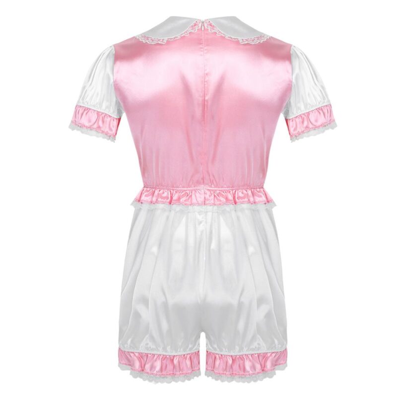 Herren Dessous Sissy für Crossdressing Strampler Seidige Satin Puppe Kragen Getrimmt Spitze Strampler Erwachsene Baby Erotische Kreuz Kommode Kostüm – Bild 2