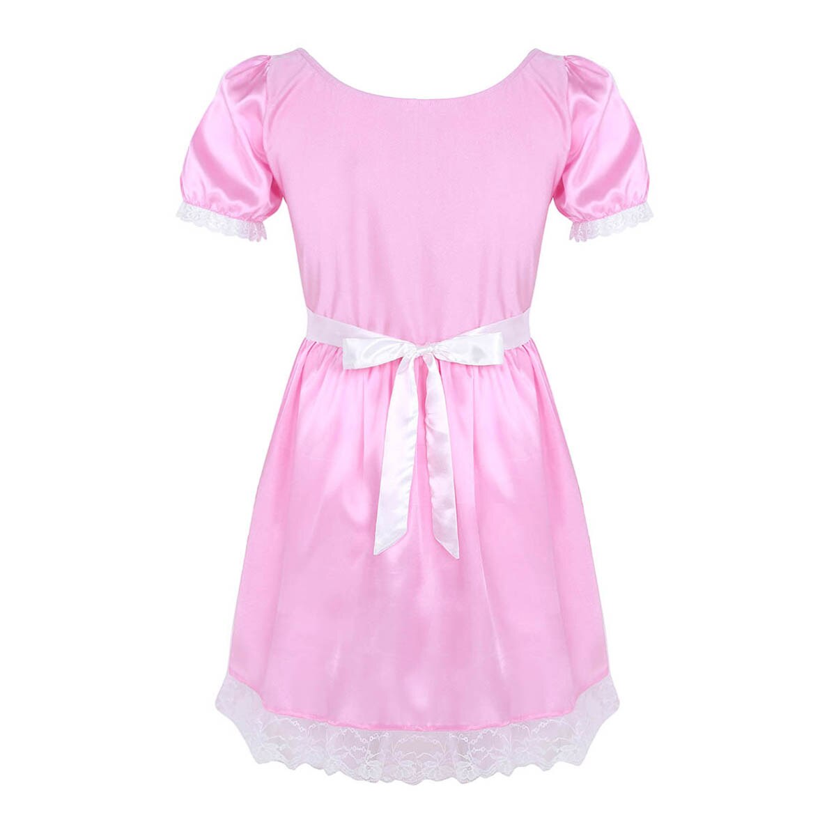 Herren Sissy Crossdress Maid Uniform Sexy Exotische Phantasie Kleid Kostüm Outfit Kurzarm Satin Kleid mit Halsband und Stirnband – Bild 5