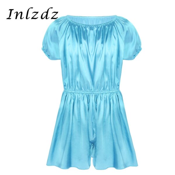 Herren Sissy Crossdresser Kleid Kurzarm Dessous Anzug Sissy Kleidung für Sex Elastische Ausschnitt Taille Rüschen Sissy Satin Kleid