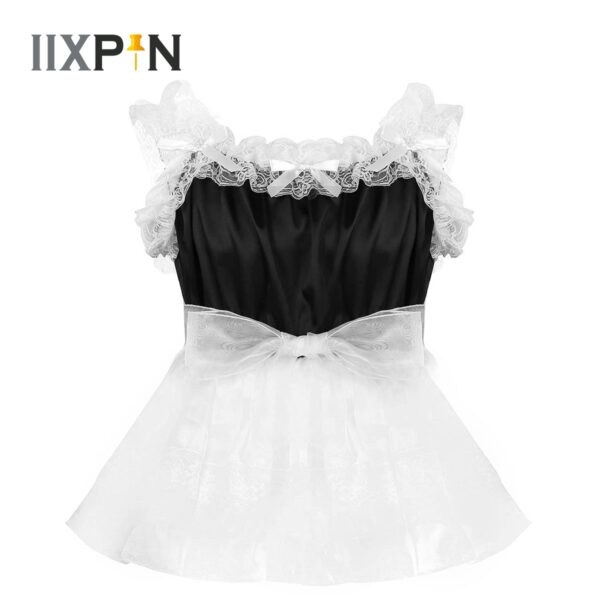 Herren Sissy Dessous Sissy Kleid für Männer Rüschen Gekräuselten Spitze Satin Crossdress mit Schärpe Nachtwäsche Homosexuell Unterwäsche Männlichen Clubwear