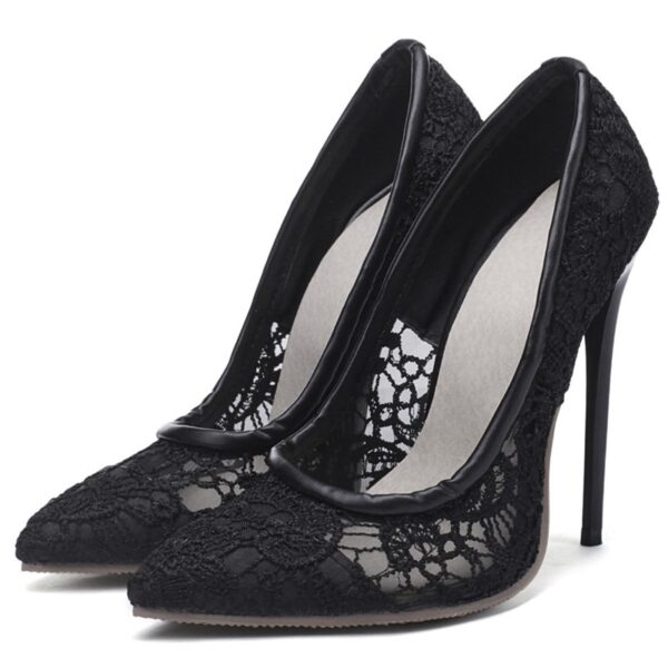 High Heels Schuhe Frauen Stiletto Ferse spitz Pumpen Damen Spitze Hochzeit Party Abend Schuhe Schwarz Weiß Plus Größe 43 44 45 46