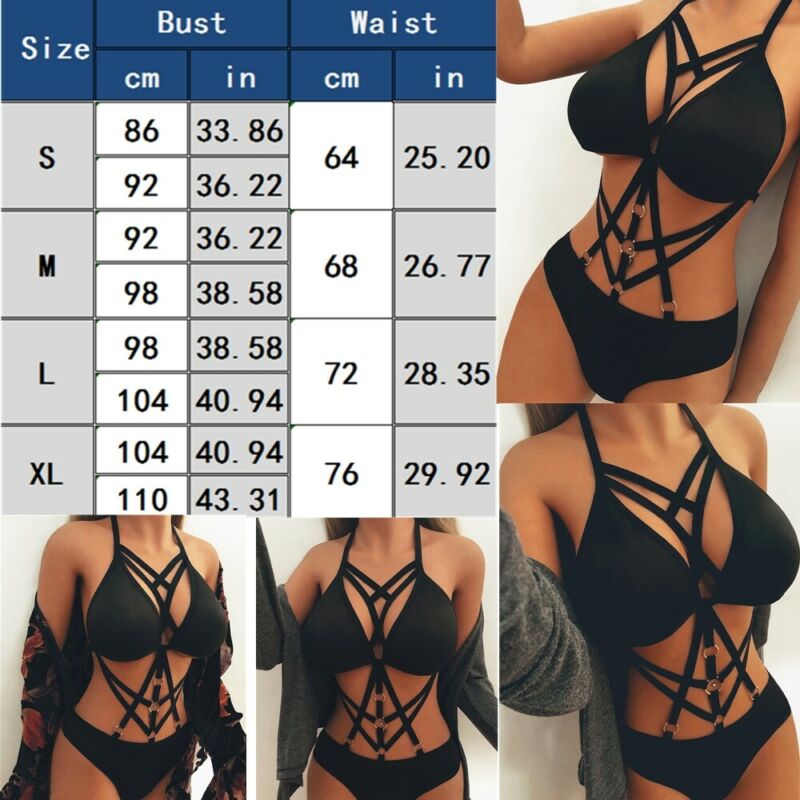 Hirigin Frauen Punk Gothic Sexy Body Dessous Backless Teddies Hüfte Exotische Body Babydoll Nachtwäsche Bh Sets niedrigen taille – Bild 6