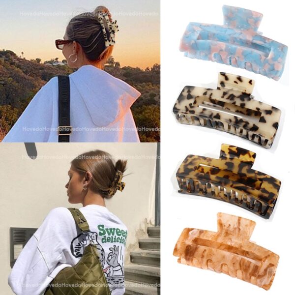 Hohe Qualität Geometrische Acetat Haar Krallen Große Platz Haar Krabben Clip Leopard Korn Haar Klemmen Für Frauen Haar Zubehör