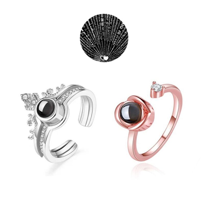 ICH Liebe Sie In 100 Sprachen Ring Hochzeit Speicher Braut Romantische Rose Crown Projektion Ring für Frauen Mädchen Freund Damen geschenke