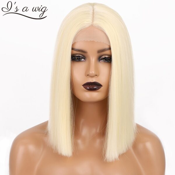 ICH der eine perücke Synthetische Blonde Perücken 613 Farbe Kurze Gerade Bob Perücken für Frauen Mittleren Teil Natur Schwarz Täglichen verwenden Haare