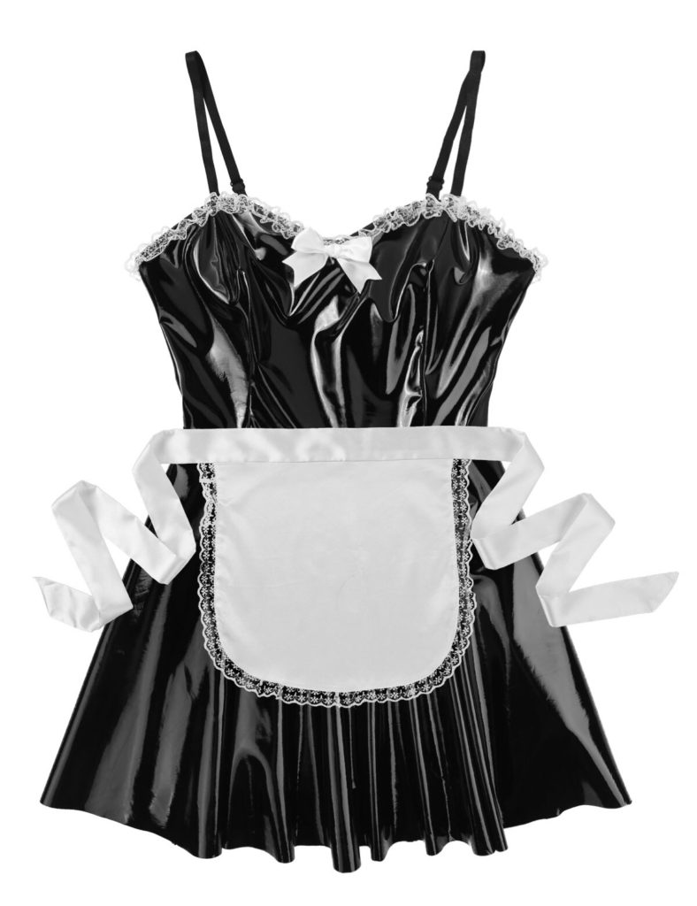 Iefiel Frauen Halloween Cosplay Maid Latex Kleid Phantasie Kostüm Sissy Outfit Wet Look Patent