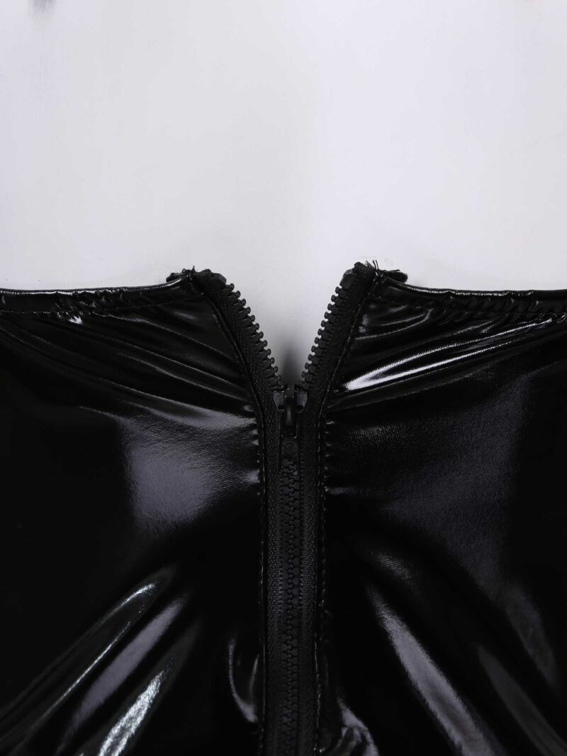 Iiniim Frauen Wet Look Leder Latex Mini Kleid Verstellbaren Riemen Ausgestelltes Kleider Pol Rave Clubwear Cocktail Party Heißer Kleider – Bild 5