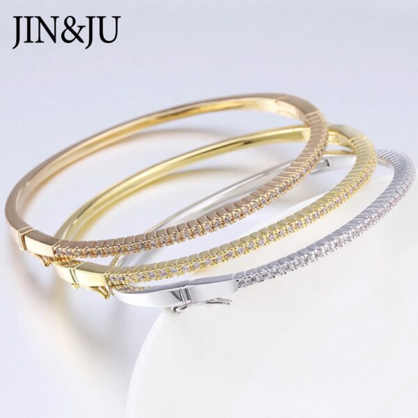 JIN & JU Luxus Rose Gold Farbe Armband Für Frauen Runde Manschette Armreifen Mutter der Tag Geschenke Schmuck Pulseras браслет для женщин