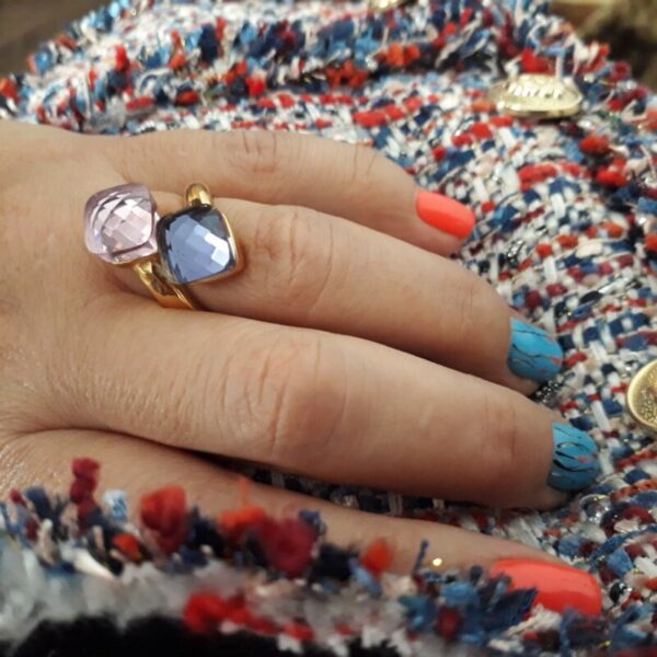 JSBAO 7 Kombination Doppel Schöne Glas Mode-Ring Frauen Gold Edelstahl Rosa Lila Glas Ring Für Frauen Schmuck