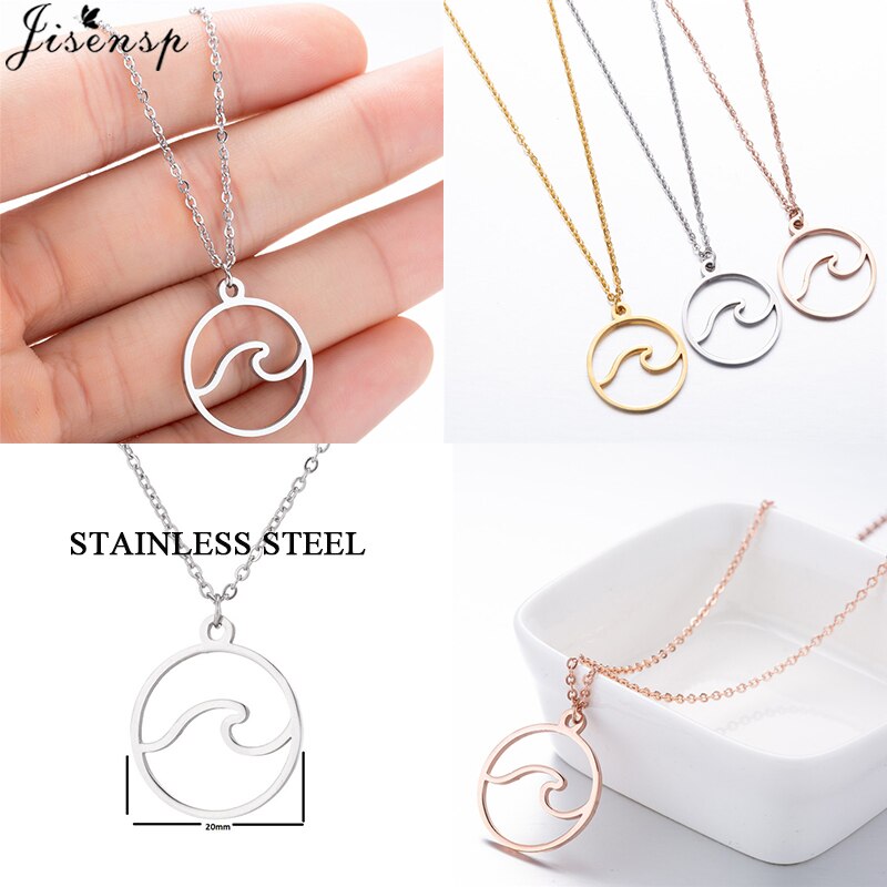 Jisensp Bohemian Welle Anhänger Halskette Edelstahl Schmuck Halskette für Frauen Strand Surfer Charme Kragen Bijoux Femme – Bild 5