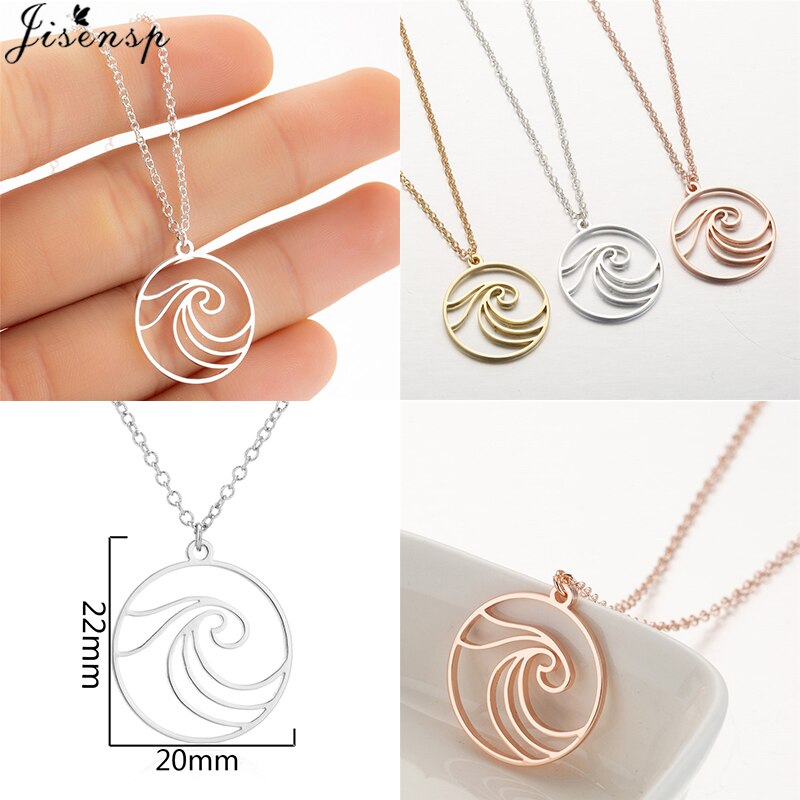 Jisensp Bohemian Welle Anhänger Halskette Edelstahl Schmuck Halskette für Frauen Strand Surfer Charme Kragen Bijoux Femme – Bild 6