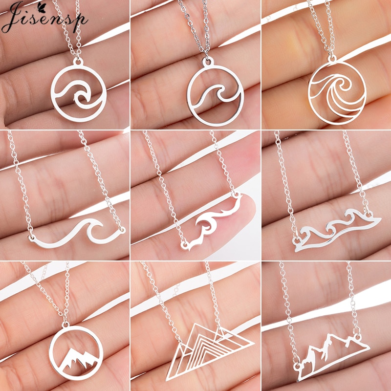 Jisensp Bohemian Welle Anhänger Halskette Edelstahl Schmuck Halskette für Frauen Strand Surfer Charme Kragen Bijoux Femme