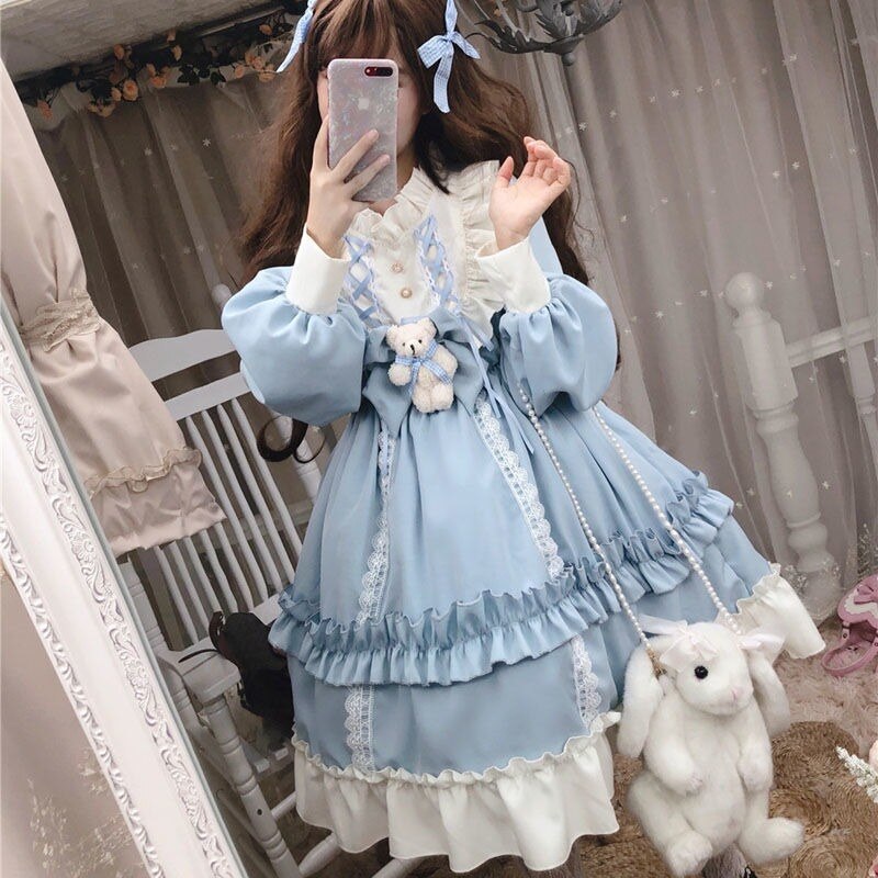 Kawaii Lolita Stil Kleid Frauen Spitze Maid Kostüm Kleid Nette Japanischen Kostüm Süße Gothic Party Robe Renaissance Vestidos 2021 – Bild 2