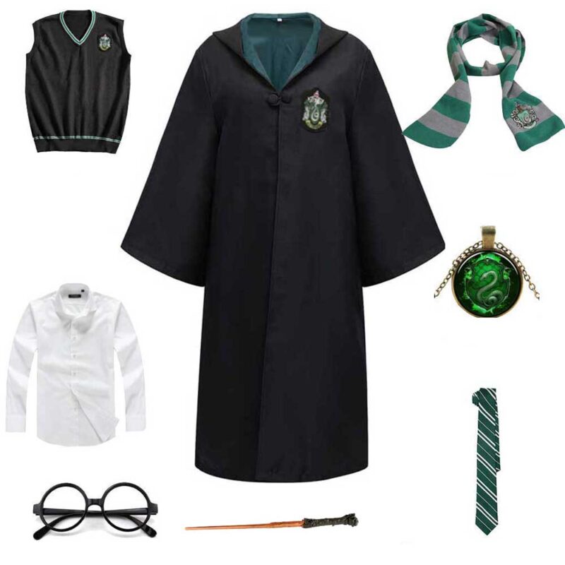 Kinder Erwachsene Slytherin Robe Umhang Kostüm Für Kinder Männer Frauen Magie Schuluniform Wizard Cosplay Halloween Kostüm – Bild 2