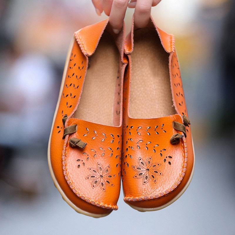 Koovan Women's Casual Shoes 2020 Real Leather Mother Flats Bean Women Nurse Shoes Tendon Size 43 44 Hollow Shoes For Mother – Bild 3