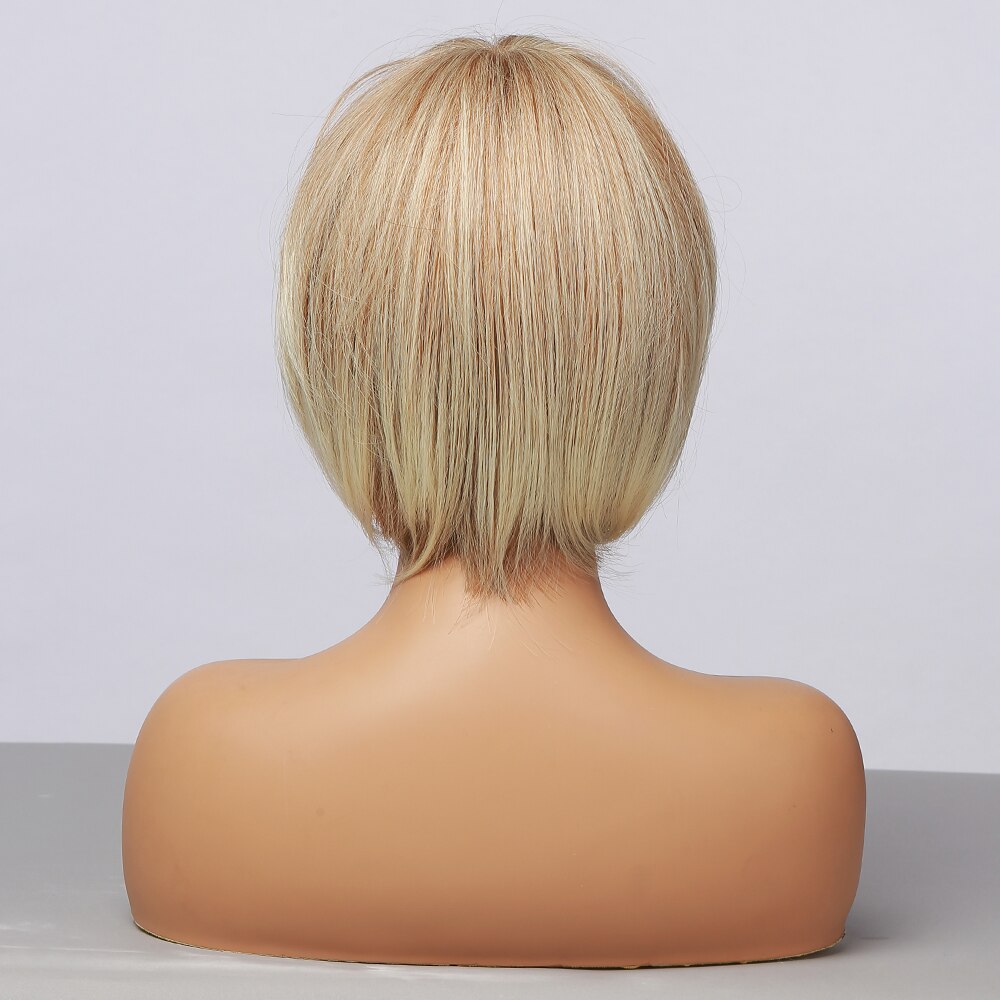 Kurze Gerade Ombre Licht Blonde Synthetische Perücken Mit Pony für Frauen bob Frisur Cosplay Hitze Beständig Natürliche Haar Perücken – Bild 3