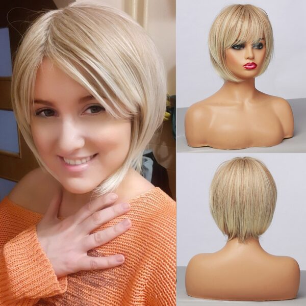 Kurze Gerade Ombre Licht Blonde Synthetische Perücken Mit Pony für Frauen bob Frisur Cosplay Hitze Beständig Natürliche Haar Perücken