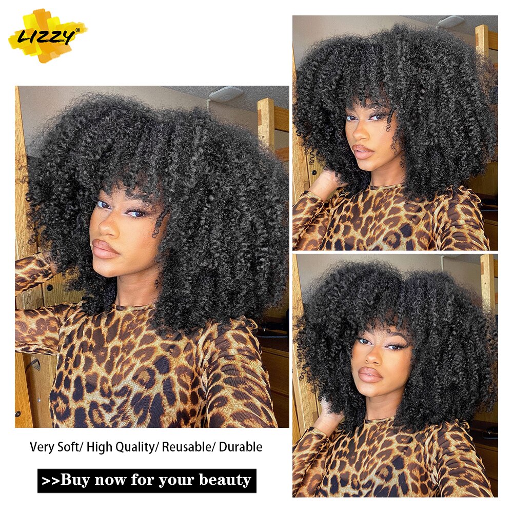 Kurze Haar Afro Verworrene Lockige Perücken Mit Pony Für Schwarze Frauen African Synthetische Omber Glueless Cosplay Perücken Hohe Temperatur Lizzy – Bild 3