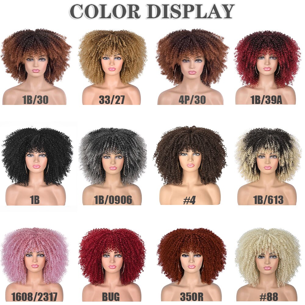 Kurze Haar Afro Verworrene Lockige Perücken Mit Pony Für Schwarze Frauen African Synthetische Omber Glueless Cosplay Perücken Hohe Temperatur Lizzy – Bild 4