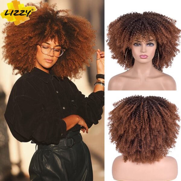 Kurze Haar Afro Verworrene Lockige Perücken Mit Pony Für Schwarze Frauen African Synthetische Omber Glueless Cosplay Perücken Hohe Temperatur Lizzy