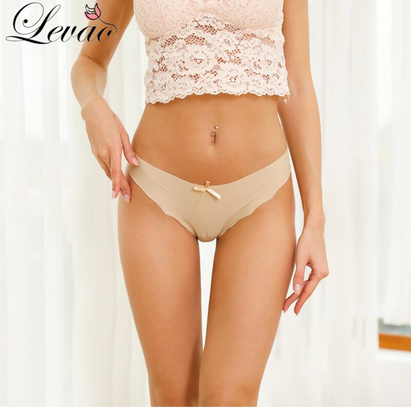 LEVAO Frauen Nahtlose Höschen Ice Silk Unterwäsche G-String Tanga Unterhose Sexy Damen Low-Rise Bow Baumwolle Dessous Damen Slip – Bild 2