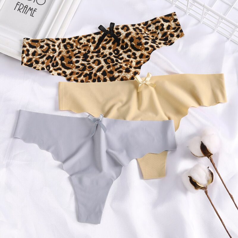 LEVAO Frauen Nahtlose Höschen Ice Silk Unterwäsche G-String Tanga Unterhose Sexy Damen Low-Rise Bow Baumwolle Dessous Damen Slip – Bild 4