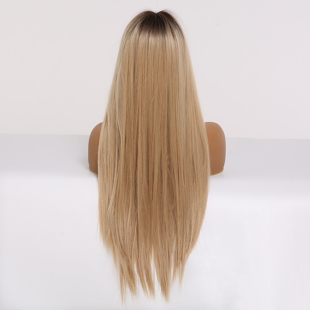 LOUIS FERRE Ombre Schwarz Braun Goldene Synthetische Perücken mit Pony Lange Silk Gerade Cosplay Perücke Für Frau Hitzebeständige Fibre – Bild 2