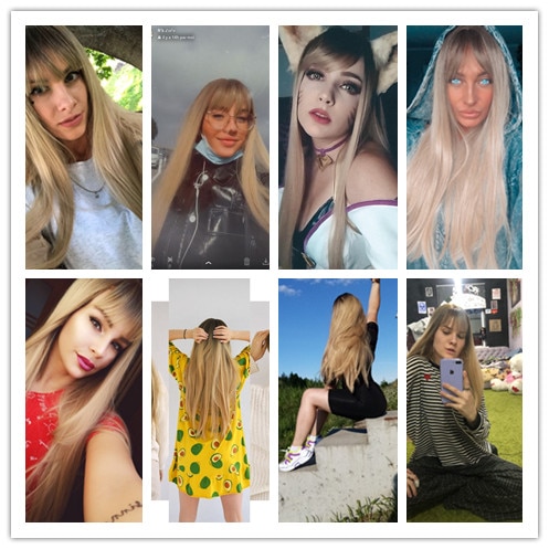 LOUIS FERRE Ombre Schwarz Braun Goldene Synthetische Perücken mit Pony Lange Silk Gerade Cosplay Perücke Für Frau Hitzebeständige Fibre – Bild 3