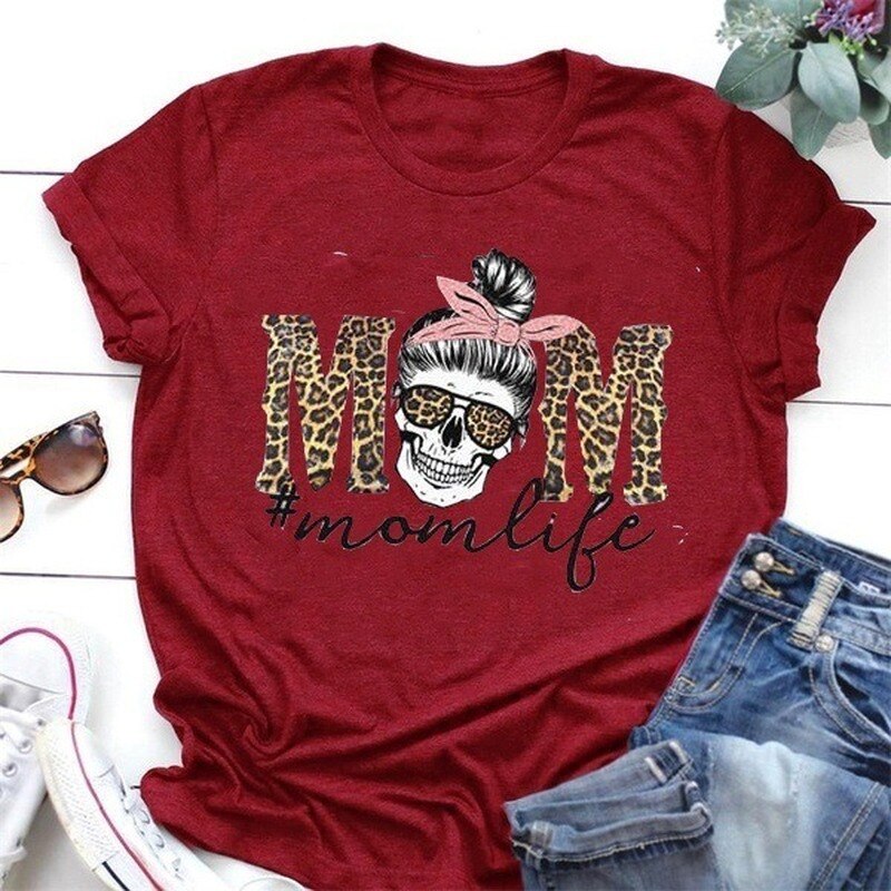 Leopard Schädel Kopf Mama Leben Druck Frauen T Shirt Kurzarm O Neck Lose Frauen T-shirt Damen Mode T Hemd tops Kleidung – Bild 2